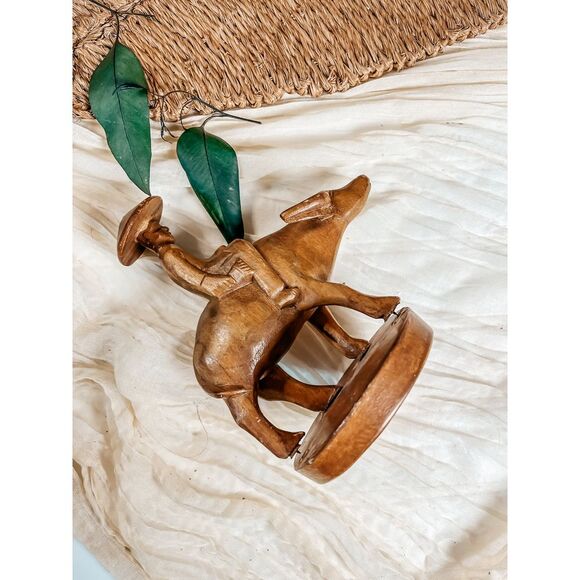 Wooden Ships Other - Vintage Detailed hand‎ carved wooden Matador Sitting On His Bull